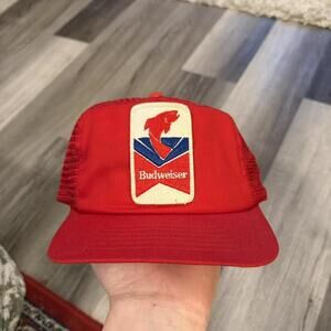 vintage Budweiser fishing SnapBack tracker hat 80s OS